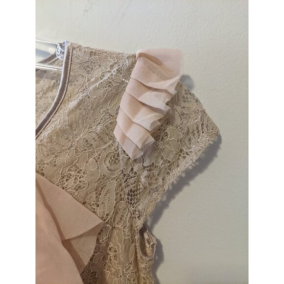 Vintage Y2K Lace Ruffle Sheer Top Coquette Fairycore Blouse Beige Sheer Sz XS - Picture 4 of 9